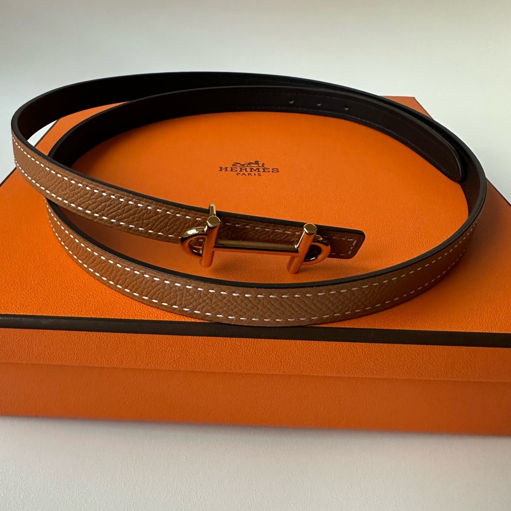 Hermes Gamma Belt Buckle Reversible Leather Strap 13mm - Picture 3 of 11